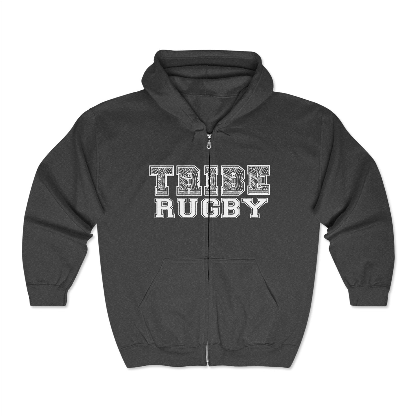 Tribe Rugby Full Zip Hooded Sweatshirt - Soft and Comfy Unisex Gildan Blend