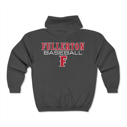 Fullerton Baseball - Full Zip Hooded Sweatshirt - Soft and Comfy Unisex Gildan Blend