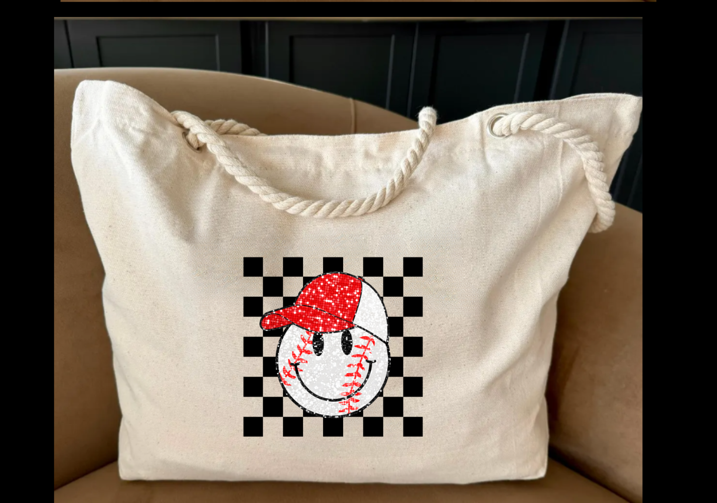 Baseball - Rope handle tote bag