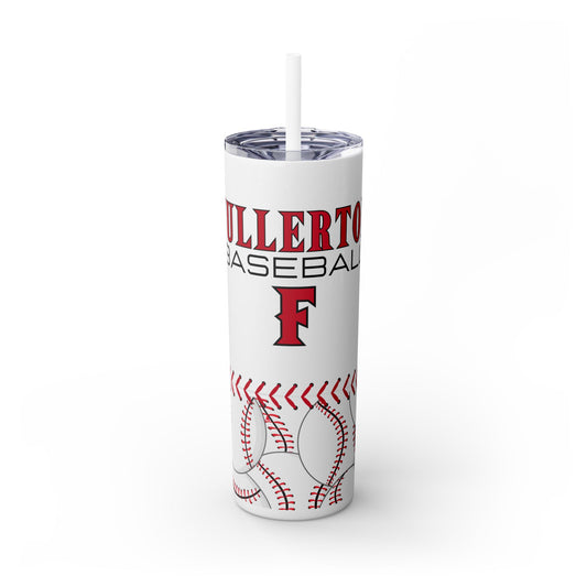 Fullerton Baseball - White Skinny Tumbler with Straw, 20oz