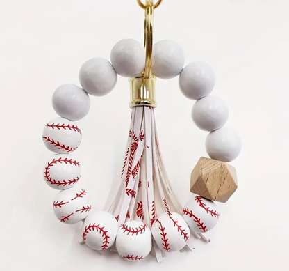 Baseball Ball Beaded Wristlet Keychain