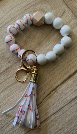 Baseball Ball Beaded Wristlet Keychain