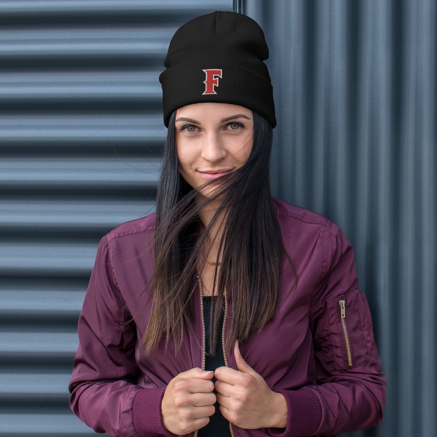 Fullerton Baseball Embroidered Beanie (Black)